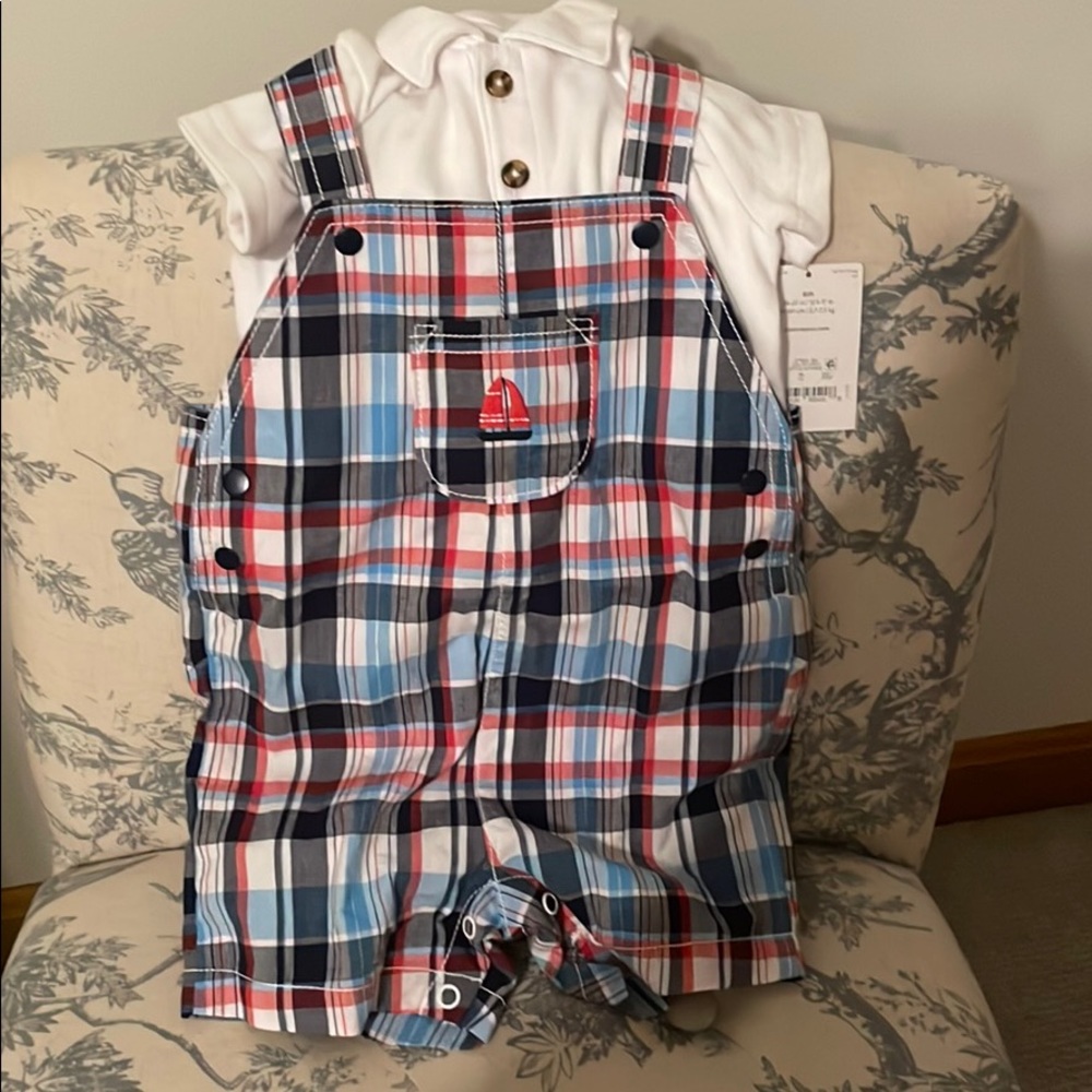 Baby boy plaid overall set